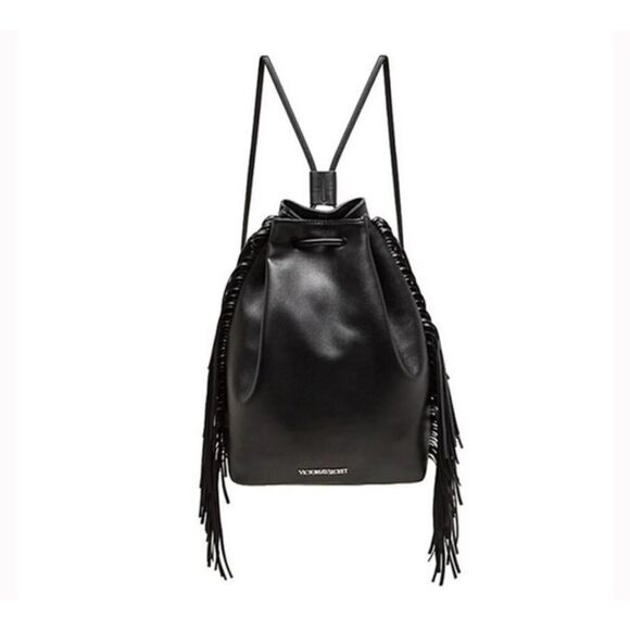 VICTORIA SECRET Backpack Fringe Purse Bag pocketbook vegan leather boho festival - Picture 1 of 7